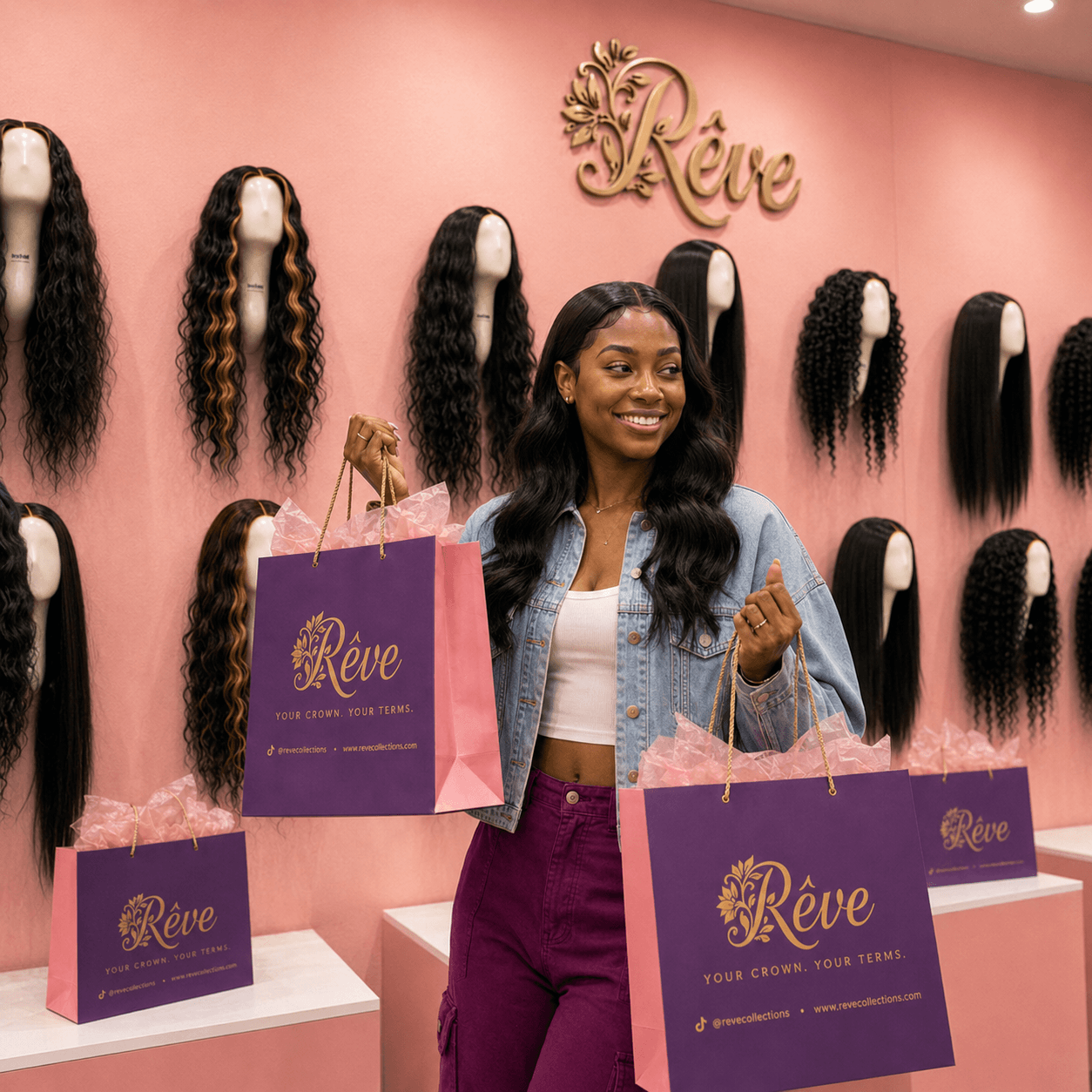 A woman confidently wearing a Rêve Collections wig — the embodiment of refined sensuous empowerment